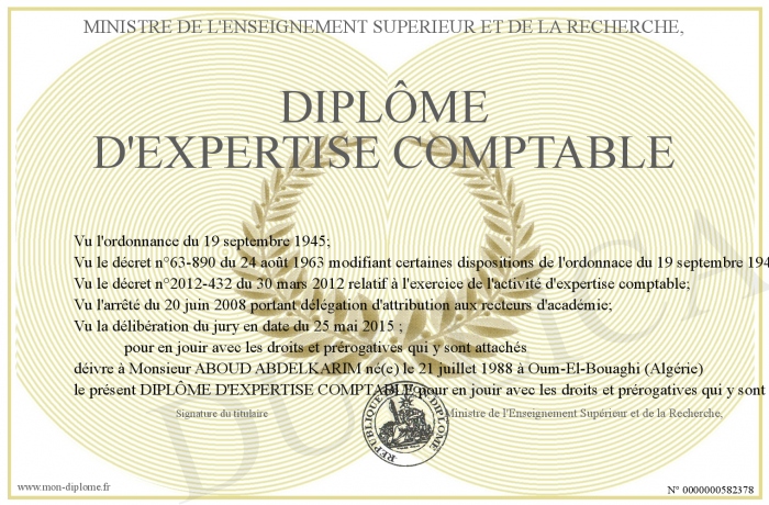 diplome d&rsquo;expertise comptable